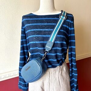Montana West Blue Lizard Embossed Crossbody Bag Woven Stripe Guitar Strap Logo